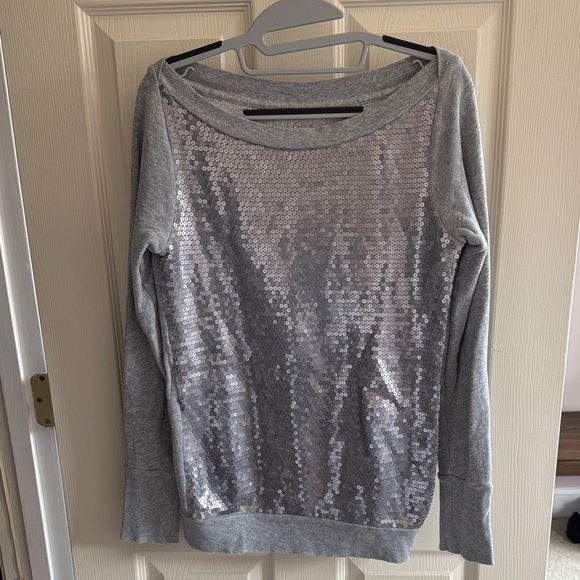 LOFT Gray Sequin Crew Neck Sweater - Picture 1 of 4